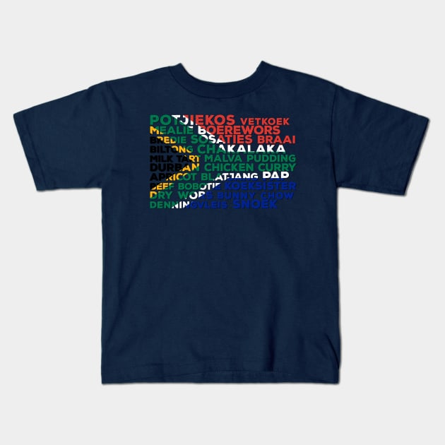 South Africa Flag Of Food Kids T-Shirt by BraaiNinja